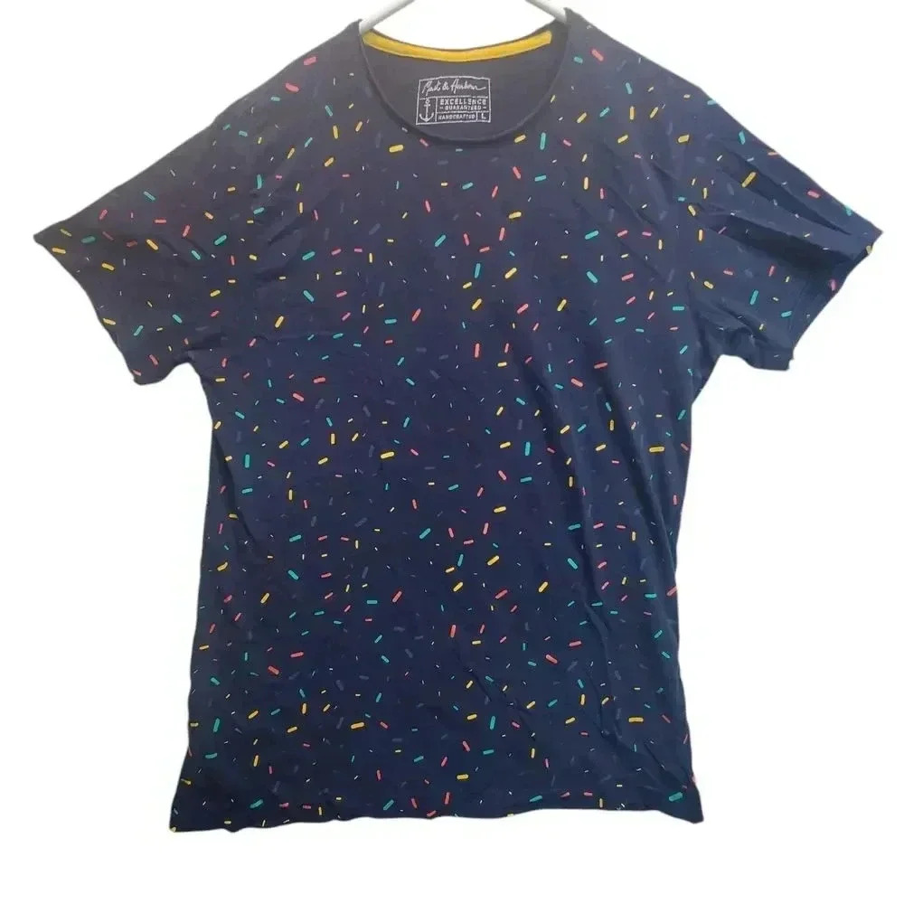 Mast & Harbour Mens Tee Size Large Navy Blue Handcrafted Confetti T-Shirt Cotton